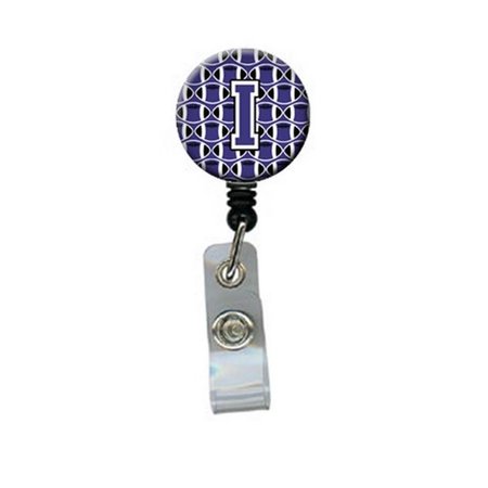 CAROLINES TREASURES Letter I Football Purple and White Retractable Badge Reel CJ1068-IBR